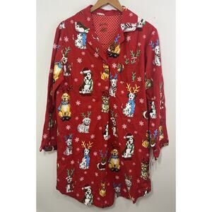 New Nick & Nora Christmas Nightgown Dog Pajamas Large Sleep Shirt Red Rare